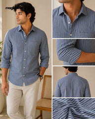 Indigo Cotton Silky Denim Pin Stripe Fabric