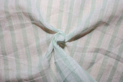 White & Pista Green Mul Stripe Cotton Fabric