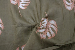Olive Green Tropical Mul Print Cotton Fabric