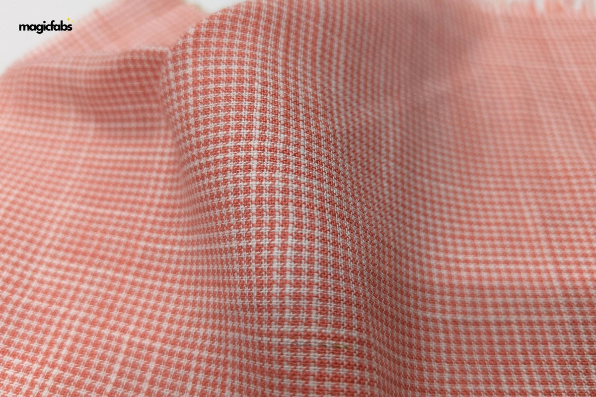 Peach Houndstooth Cotton Linen Fabric