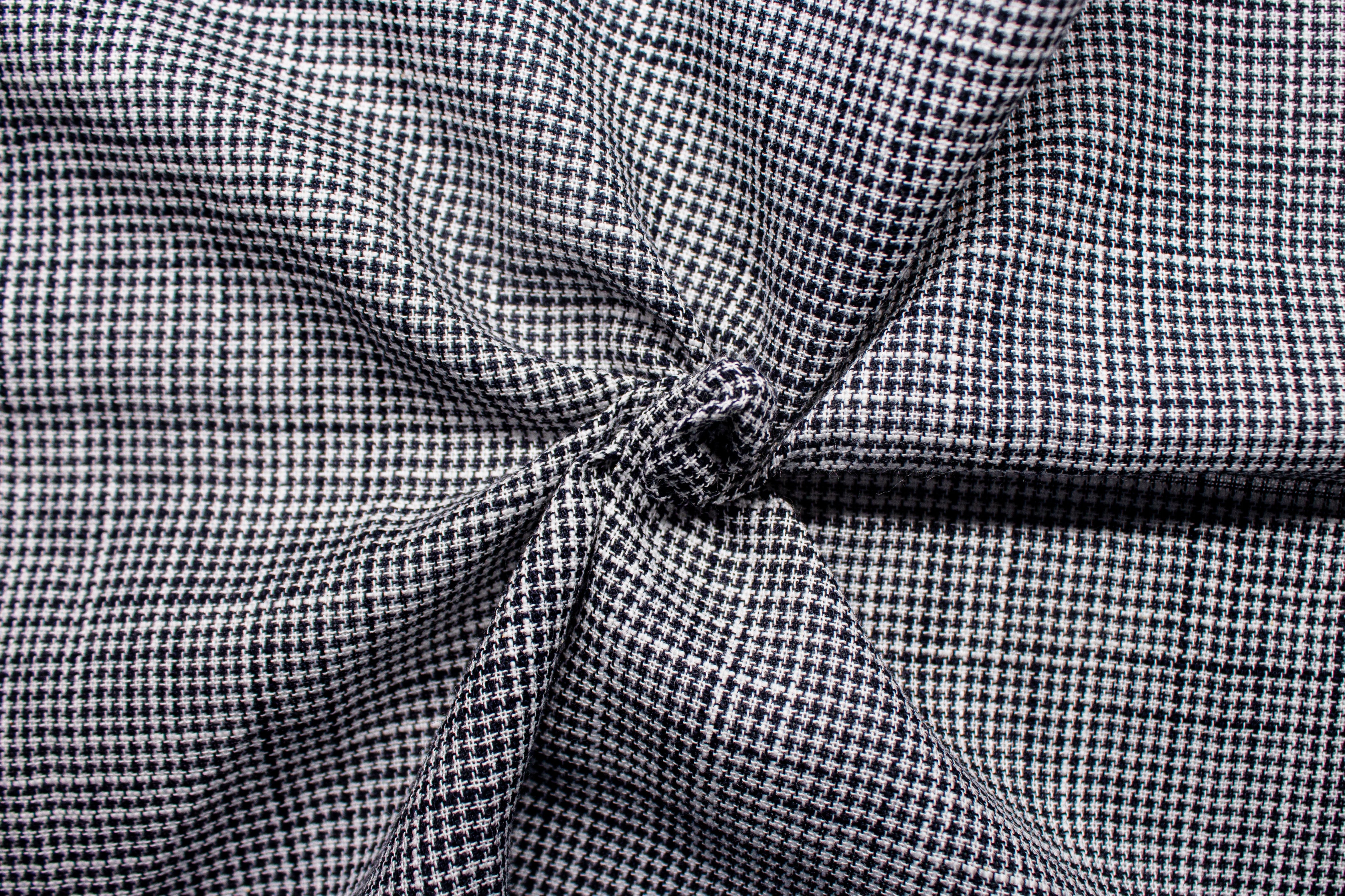 Navy Blue & White Houndstooth Cotton Linen Fabric