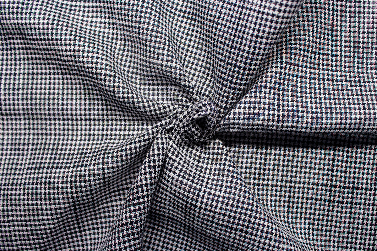 Navy Blue & White Houndstooth Cotton Linen Fabric