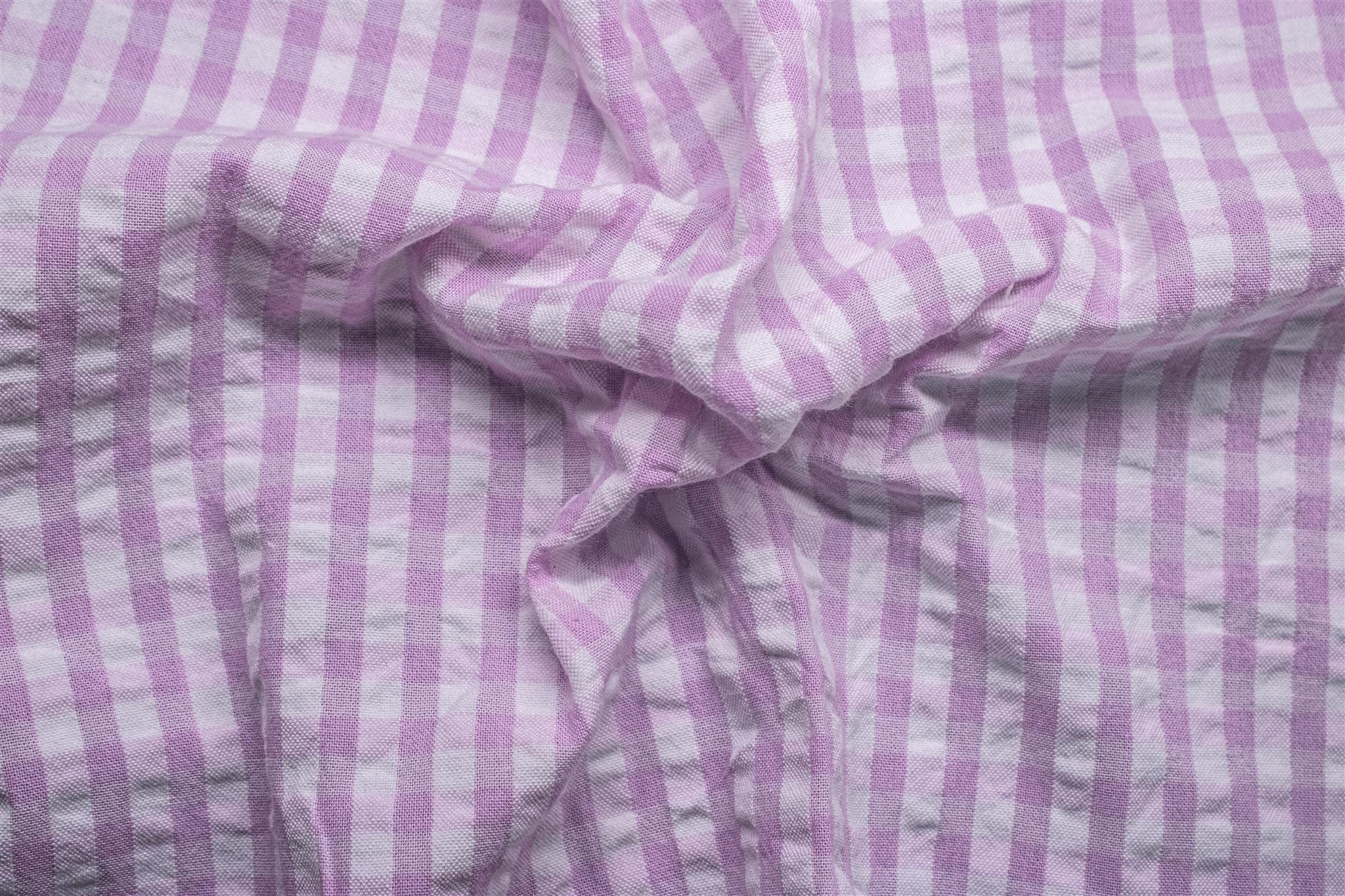 Cotton Purple Pink Seersucker Gingham