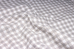 White & Steel Grey Printed Gingham Check Cotton Fabric