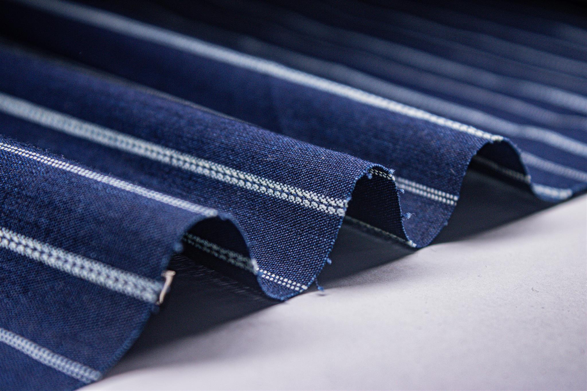Cotton Indigo Denim Dobby Stripe