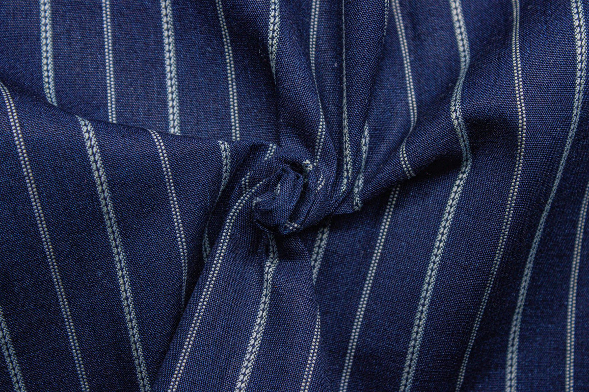 Cotton Indigo Denim Dobby Stripe