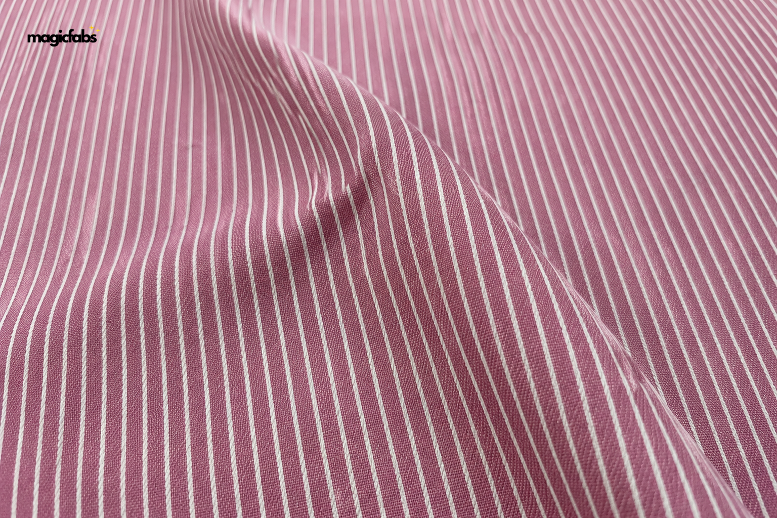 Pink & White Cotton Denim Printed Lycra Stripe Fabric
