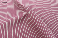 Pink & White Cotton Denim Printed Lycra Stripe Fabric