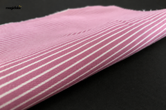 Pink & White Cotton Denim Printed Lycra Stripe Fabric