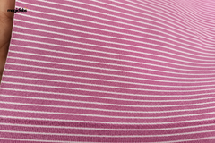 Pink & White Cotton Denim Printed Lycra Stripe Fabric