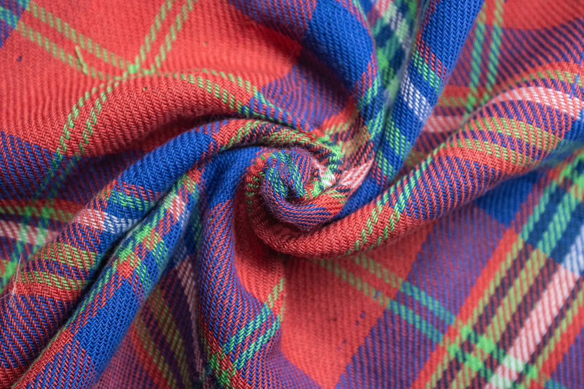 Cotton Blue & Green Reversible Twill Check Double Cloth Fabric