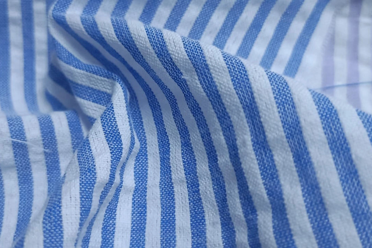 Royal Blue Recycled Seersucker Pinstripe Fabric