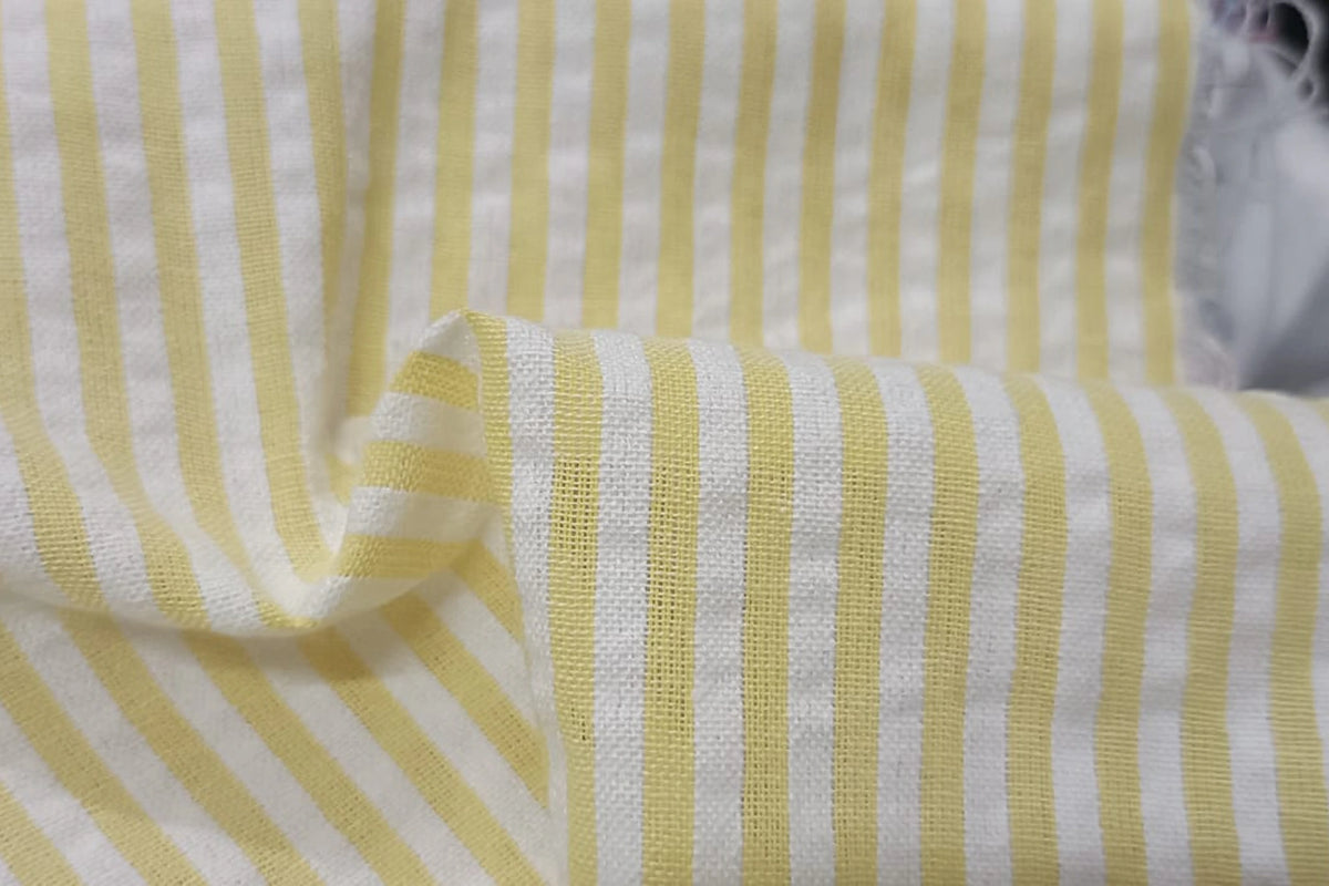 Yellow Recycled Seersucker Pinstripe Fabric