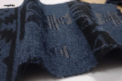 Navy Blue & Black Aztec Tribal Jacquard Twill Cottswool Fabric