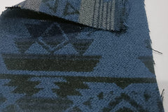 Navy Blue & Black Aztec Tribal Jacquard Twill Cottswool Fabric