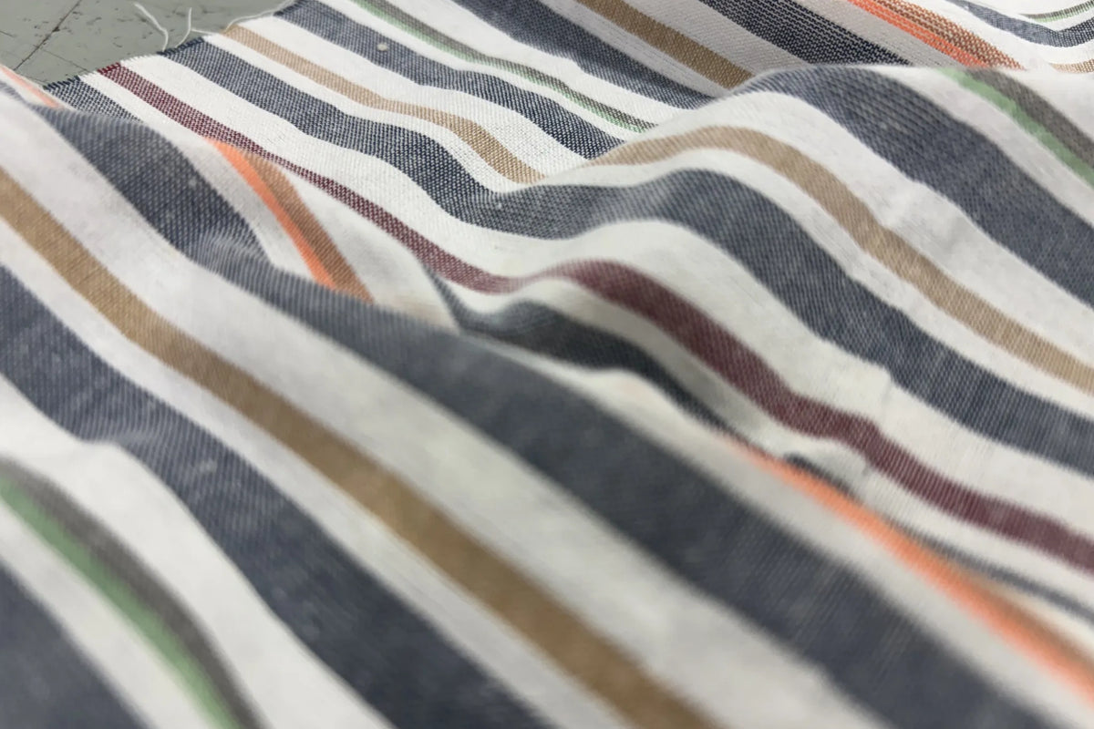 Multicolour Recycled Seersucker Stripe Fabric (White Base)