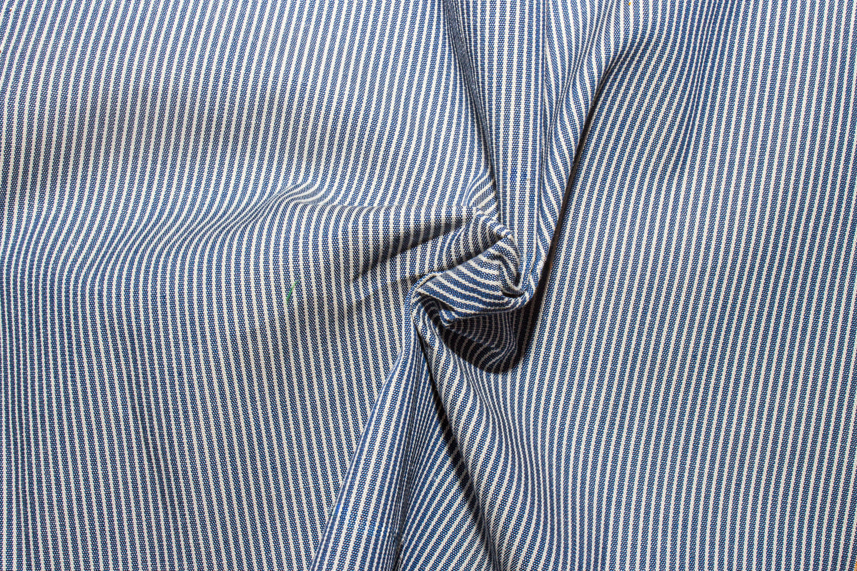 Greyish Blue with White Millmade Pin Stripe Cotton Fabric