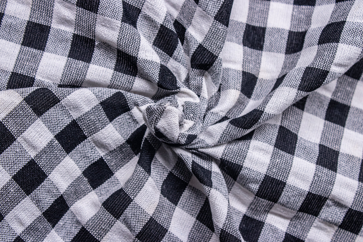 Black & White Recycled Seersucker Candy Check Recycled Yarn Fabric