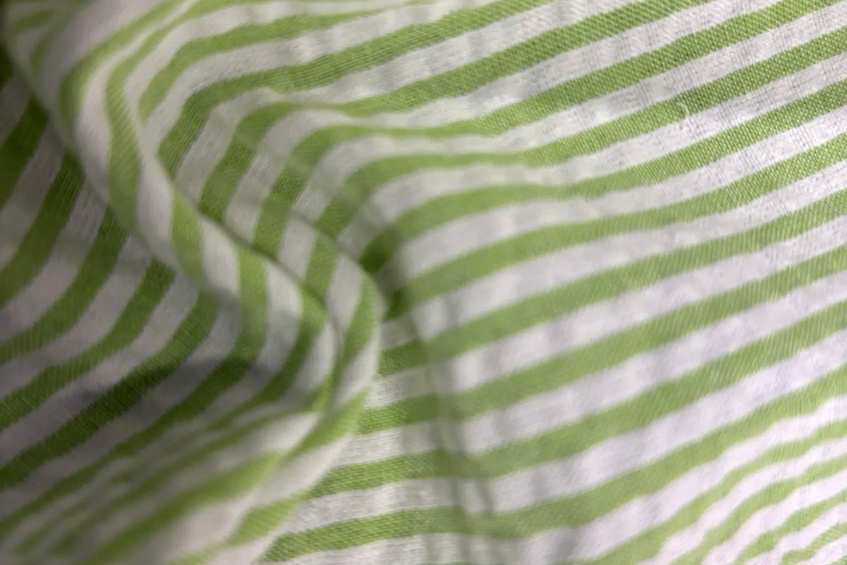 Light Green Recycled Seersucker Pinstripe Fabric
