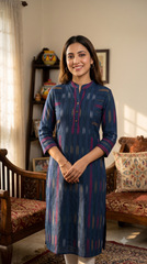 Blue Handloom Ikat Cotton Fabric