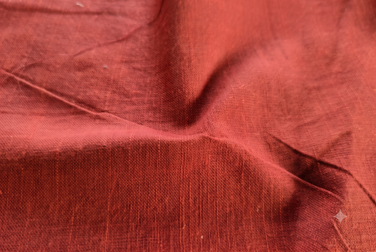 Rust Orange Handloom Slub Jacquard Border Cotton Fabric