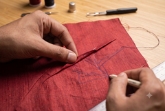 Rust Orange Handloom Slub Jacquard Border Cotton Fabric