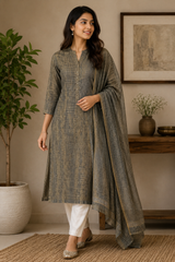 Earthy Brown Mangalgiri Khadi Slub Chambray Cotton Fabric