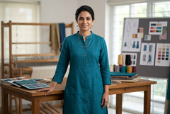 Romer Blue Mangalgiri Cross Chambray Cotton Fabric