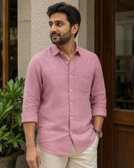 Baby Pink Mangalgiri Khadi Cross Chambray Cotton Fabric