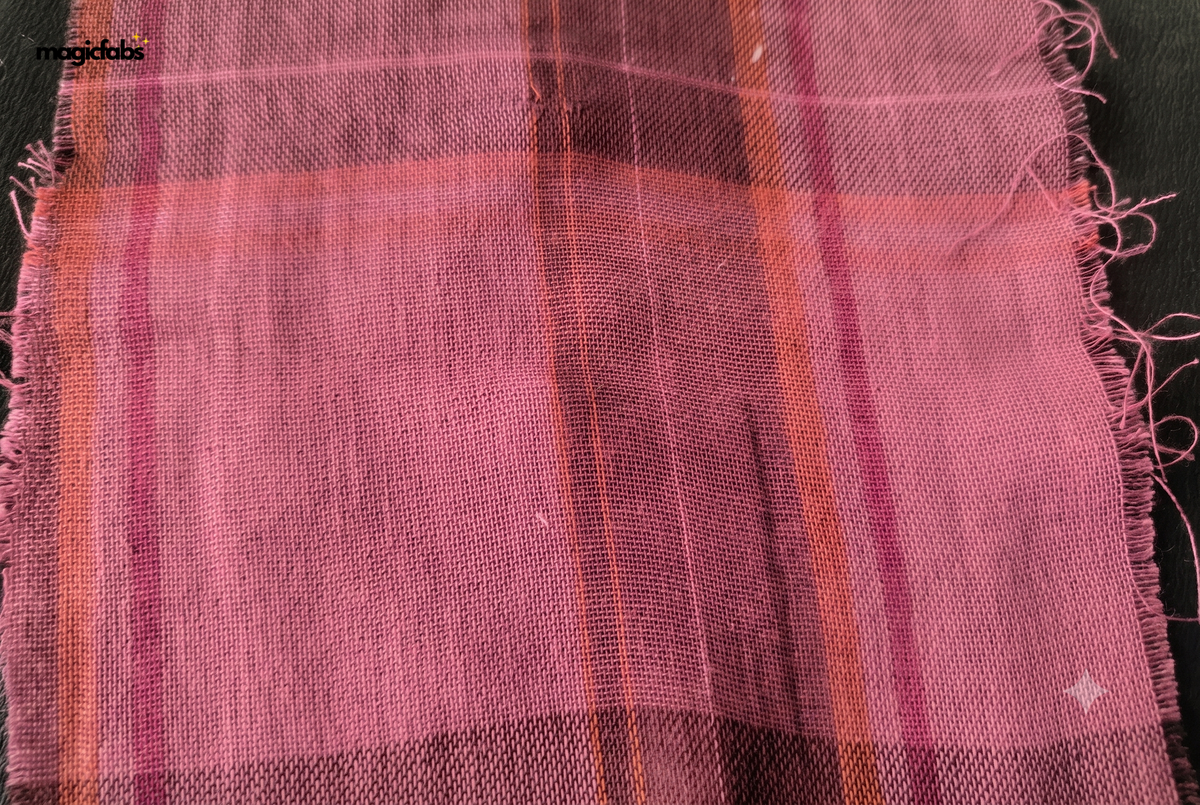 Burnt Pink & Magenta Cotton Reversible Madras Checks Fabric