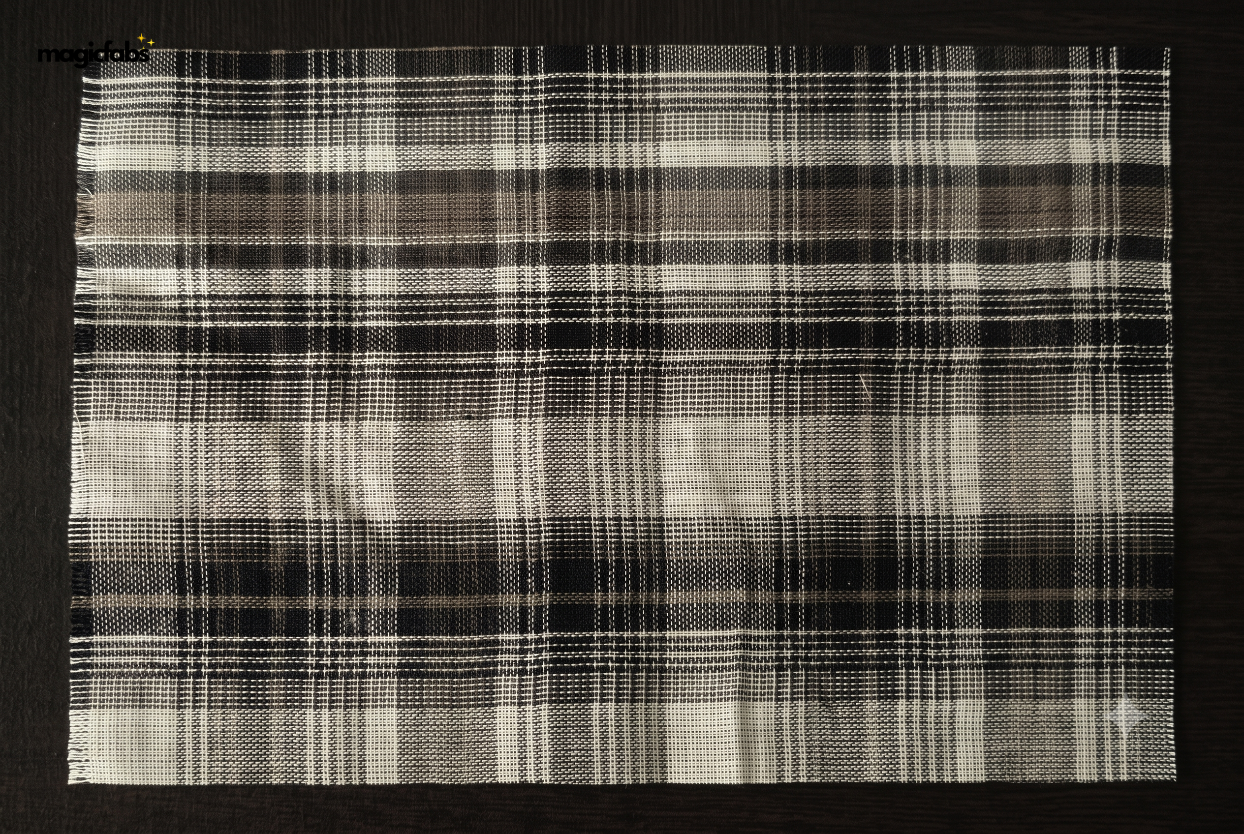 White & Olive Cotton Reversible Madras Checks Fabric