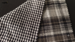 White & Olive Cotton Reversible Madras Checks Fabric