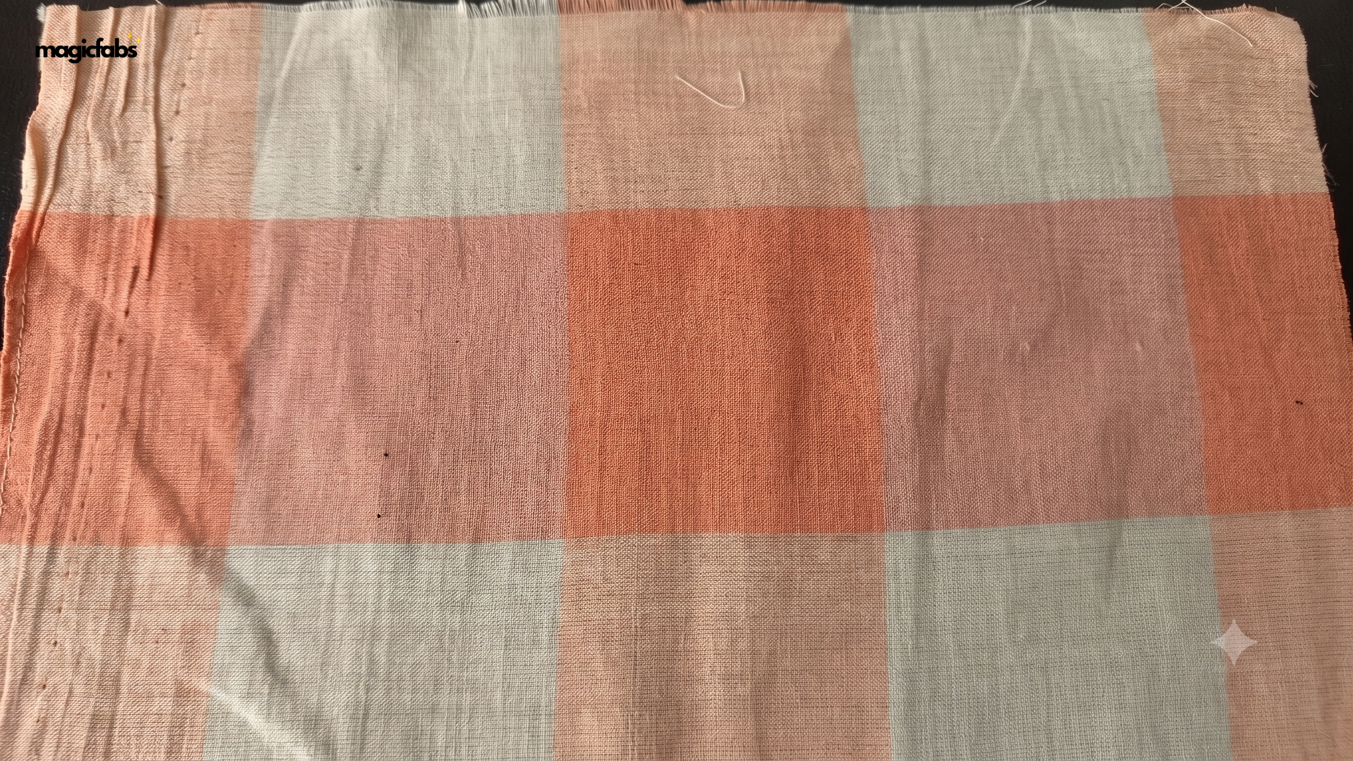 White & Peach Orange Cotton Mul TomTom Checks Fabric