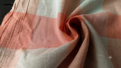 White & Peach Orange Cotton Mul TomTom Checks Fabric