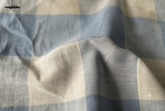 White & Powder Blue Cotton Mul TomTom Checks Fabric