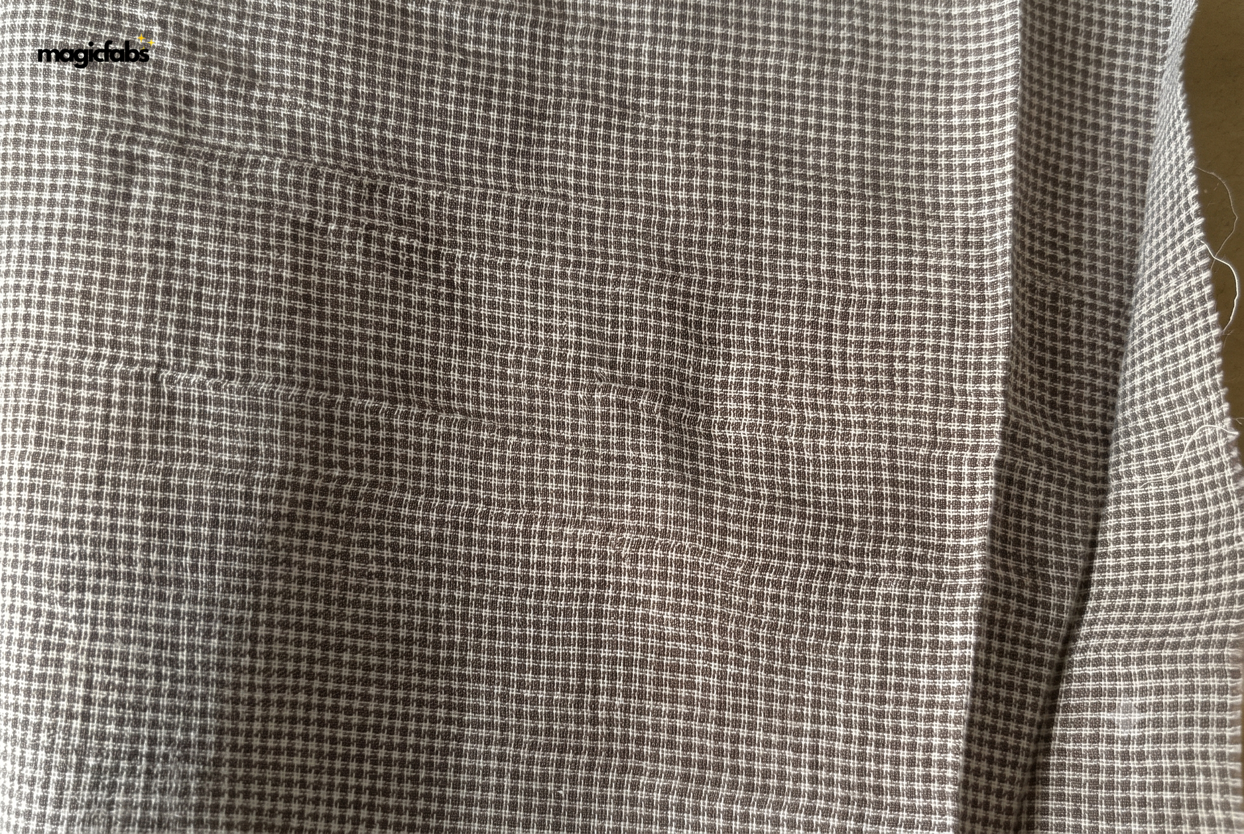 White & Olive Cotton Crepe Houndstooth Fabric