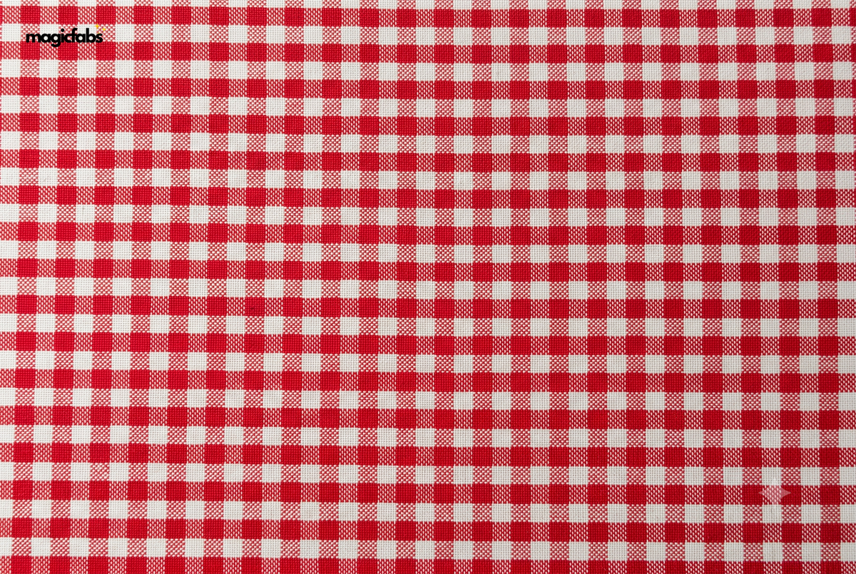 White & Red Cotton Seersucker Gingham Checks Fabric
