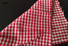 White & Red Cotton Seersucker Gingham Checks Fabric