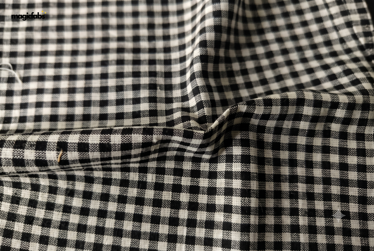 White & Black Cotton Gingham Checks Fabric