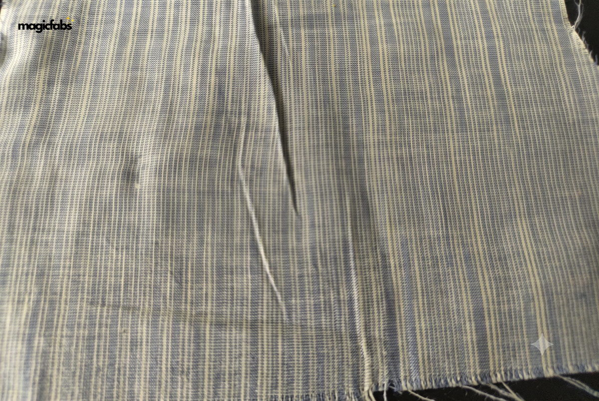 White & Blue Cotton Katari Ikat Fabric