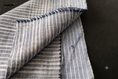 White & Blue Cotton Katari Ikat Fabric