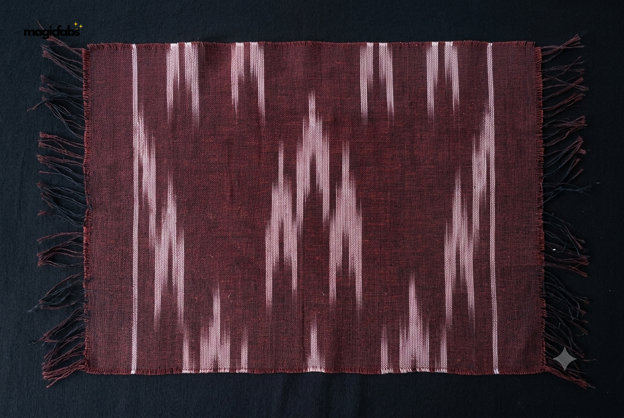 Brown & White Cotton Hand Loom Ikat Fabric