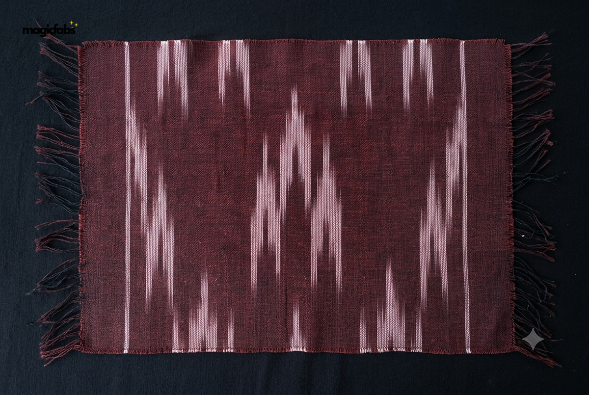 Brown & White Cotton Hand Loom Ikat Fabric
