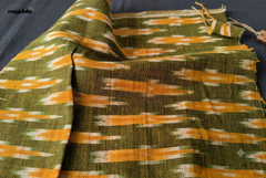 Green & Saffron Orange Cotton Hand Loom Ikat Fabric