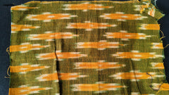 Green & Saffron Orange Cotton Hand Loom Ikat Fabric