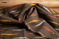 Earthy Brown, Orange & Gold Cotton Hand Loom Ikat Fabric