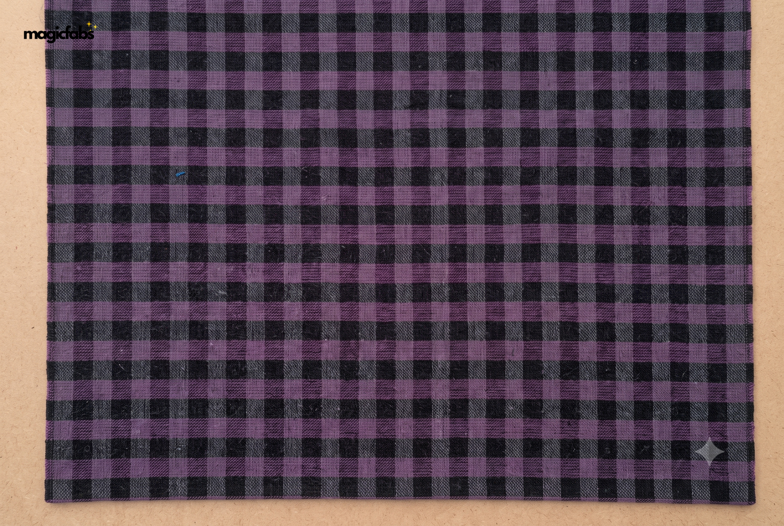 Black & Purple Reversible Gingham Checks with Stripes Fabric