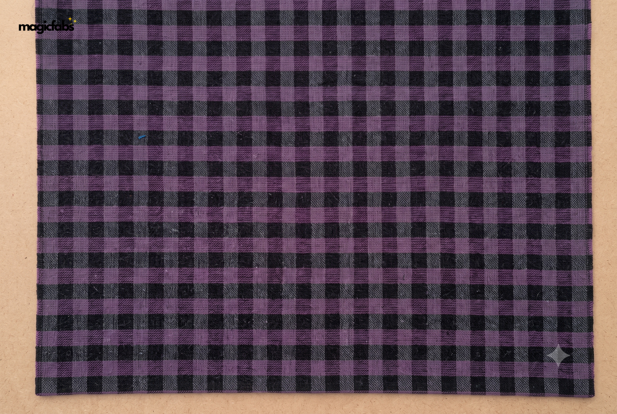Black & Purple Reversible Gingham Checks with Stripes Fabric