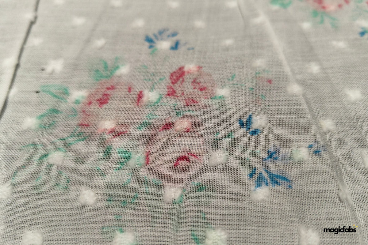 White Floral Print Butta Dobby Cotton Fabric