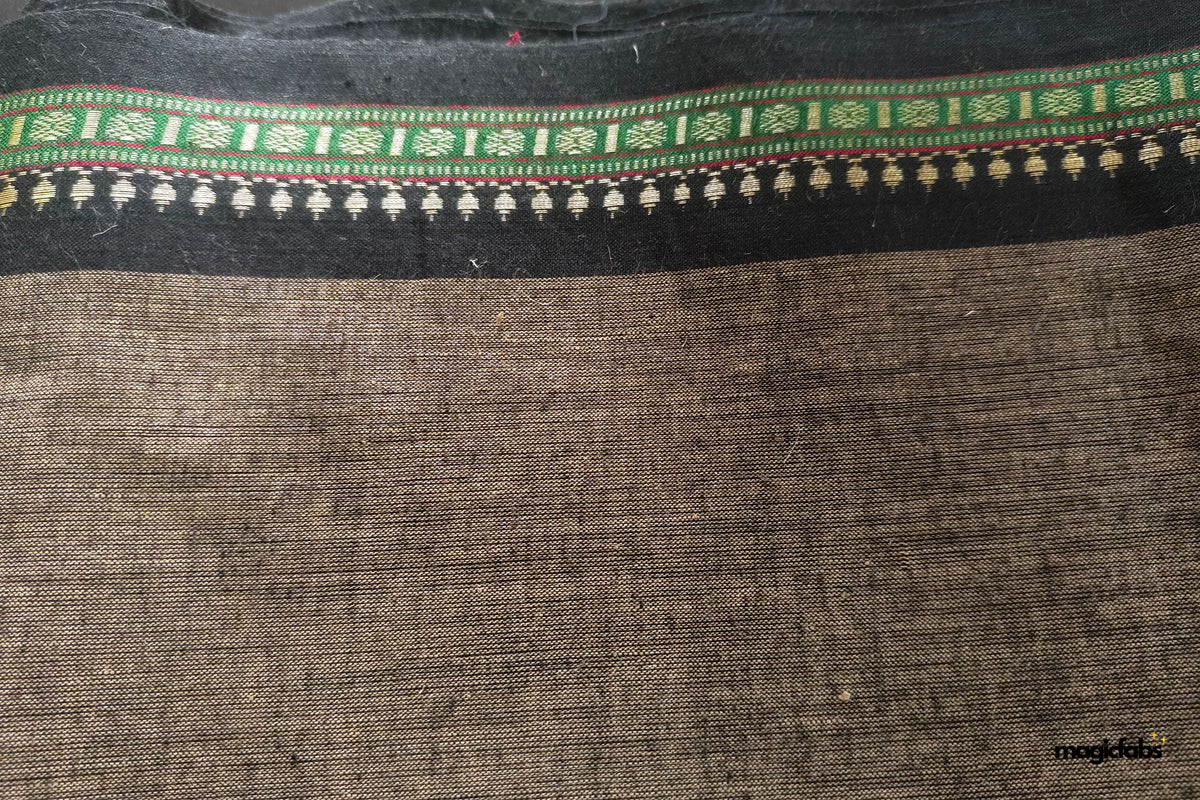 Earthy Grey & Black Green Handloom Mangalagiri Cotton Fabric